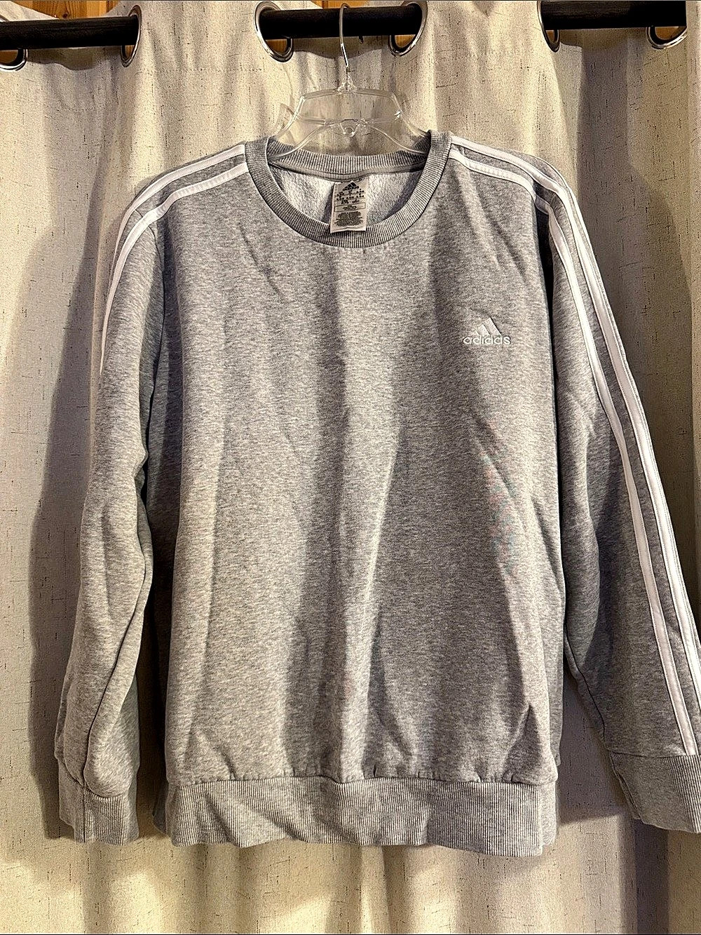 adidas Essentials 3-Stripes Fleece Crew Neck Sweatshirt Gray XL